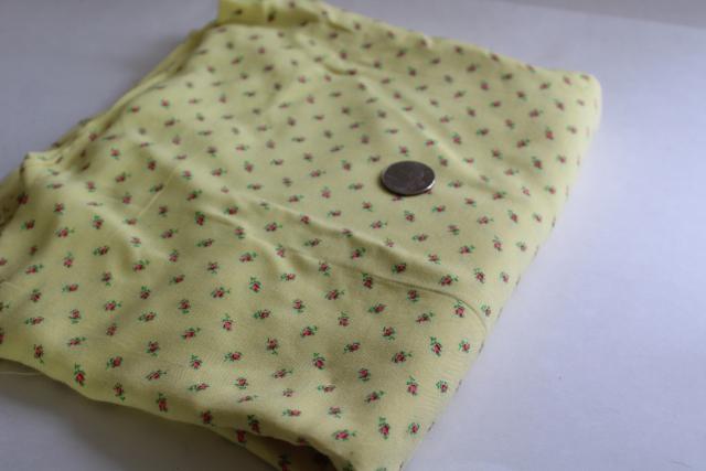 photo of vintage rayon fabric, tiny pink rosebuds print on yellow 36 wide 4 yards #1