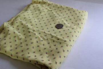 catalog photo of vintage rayon fabric, tiny pink rosebuds print on yellow 36 wide 4 yards