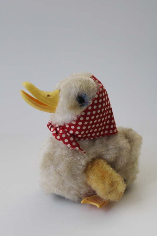 photo of vintage rayon fuzzy duck, not working wind up mechanical toy Mother Goose #1