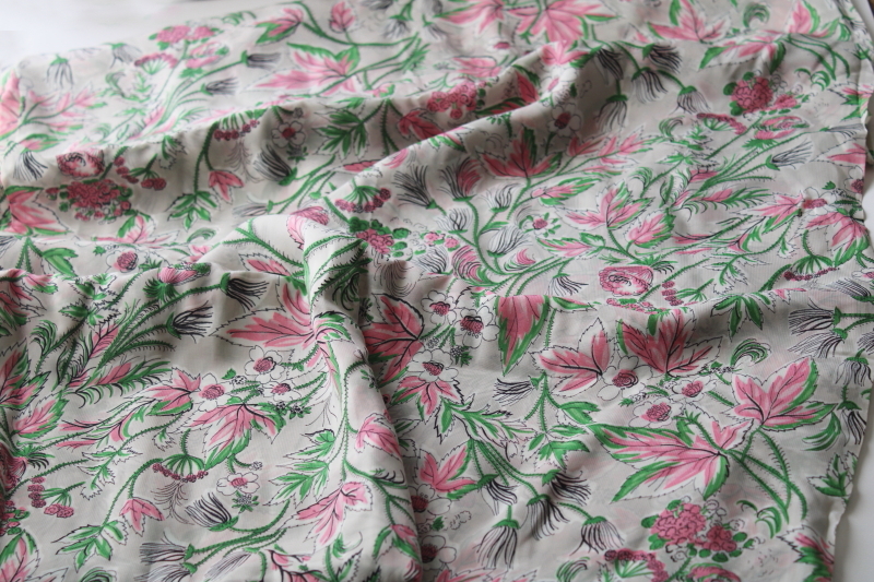 photo of vintage rayon georgette fabric, silky dress or shirt material pink & green floral on gray #2