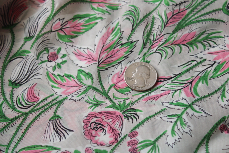 photo of vintage rayon georgette fabric, silky dress or shirt material pink & green floral on gray #5