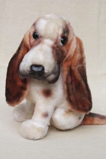 photo of vintage rayon mohair plush stuffed animal toy Basset hound dog w/ long floppy ears #1