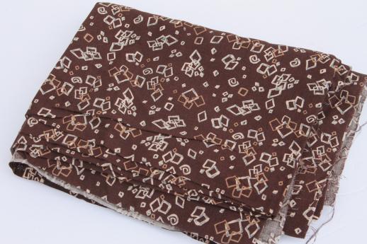 photo of vintage rayon or rayon blend fabric, mod abstract floating squares print on brown #2