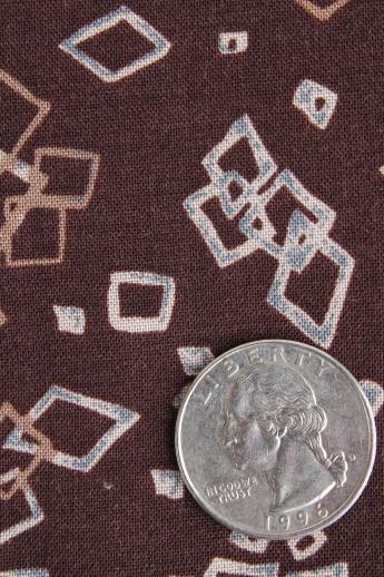 photo of vintage rayon or rayon blend fabric, mod abstract floating squares print on brown #3