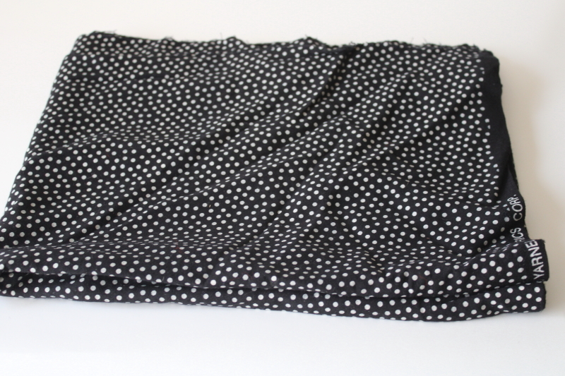 photo of vintage rayon poly blend fabric, retro dotted print ivory on black  #1