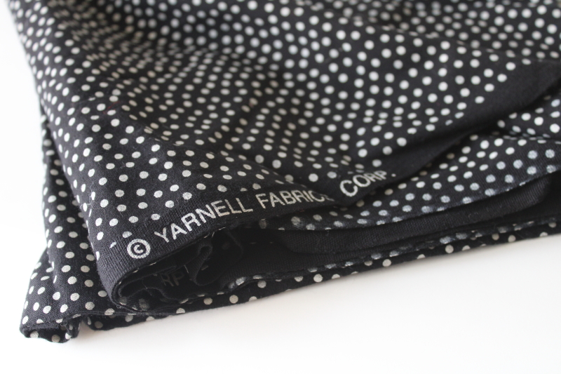 photo of vintage rayon poly blend fabric, retro dotted print ivory on black #2