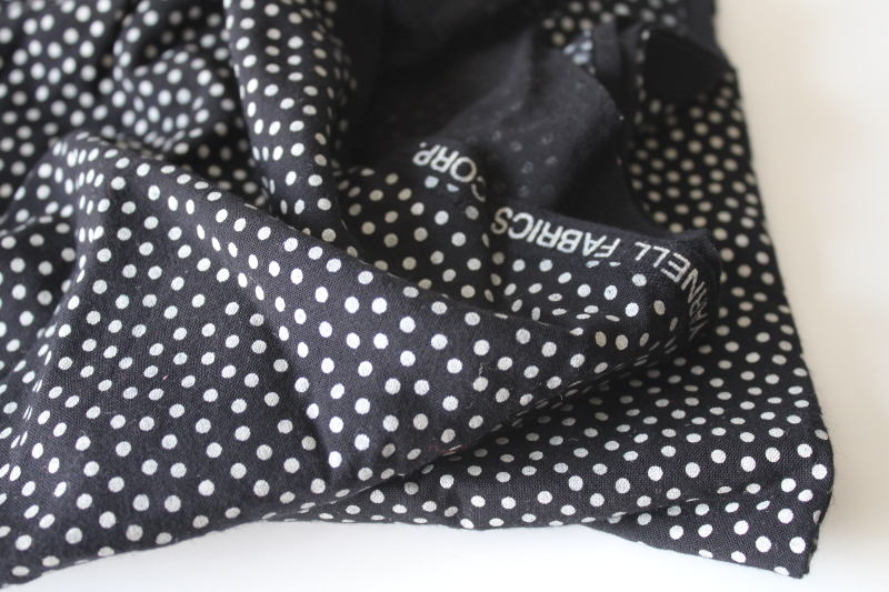 photo of vintage rayon poly blend fabric, retro dotted print ivory on black #3