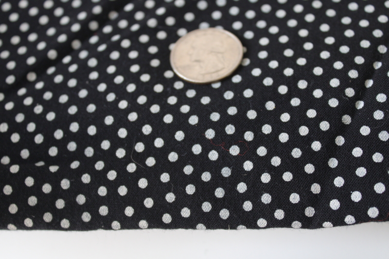 photo of vintage rayon poly blend fabric, retro dotted print ivory on black #4