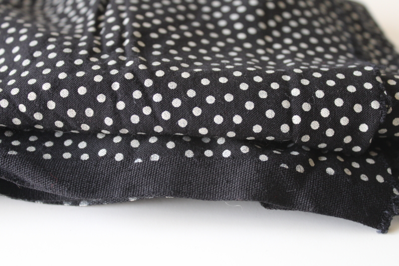 photo of vintage rayon poly blend fabric, retro dotted print ivory on black #5