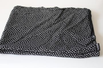 catalog photo of vintage rayon poly blend fabric, retro dotted print ivory on black 