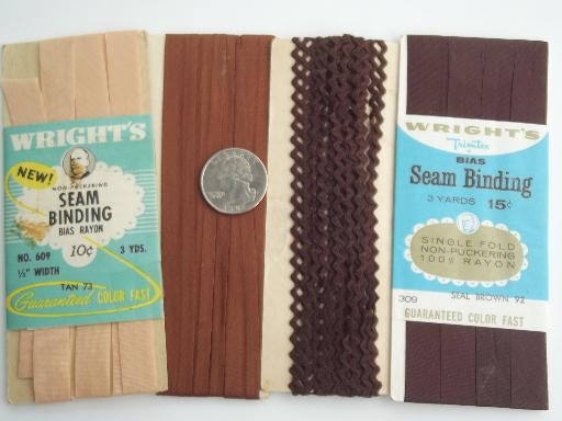 photo of vintage rayon ribbon seam binding, seam tape sewing trim lot #5