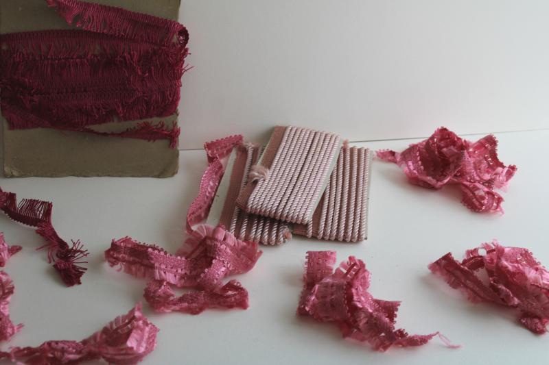 photo of vintage rayon trims for home decor sewing, rose & pink fringe, rope twist braid #5