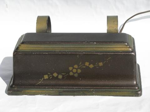 photo of vintage reading light, tole bed headboard lamp w/ bronze stencil painted flowers #1