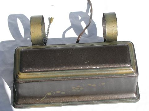 photo of vintage reading light, tole bed headboard lamp w/ bronze stencil painted flowers #2