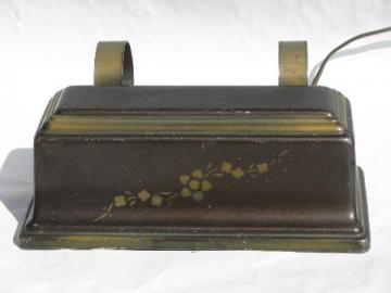 catalog photo of vintage reading light, tole bed headboard lamp w/ bronze stencil painted flowers