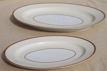 catalog photo of vintage red M mark Noritake china Field Stone gold band cream & white serving platters