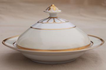 catalog photo of vintage red M mark Noritake china pancake server or round butter dish w/ dome cover