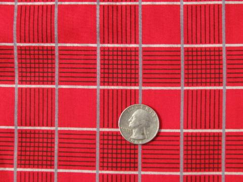 photo of vintage red and grey windowpane check cotton fabric, 50s schoolgirl style #1