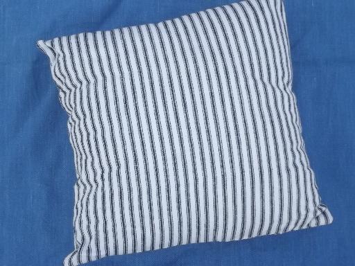 photo of vintage red and indigo blue ticking and railroad hickory stripe pillow lot #6