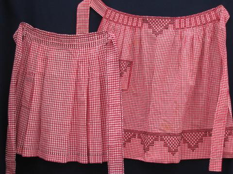 photo of vintage red and white checked gingham half aprons for kitchen chores #1