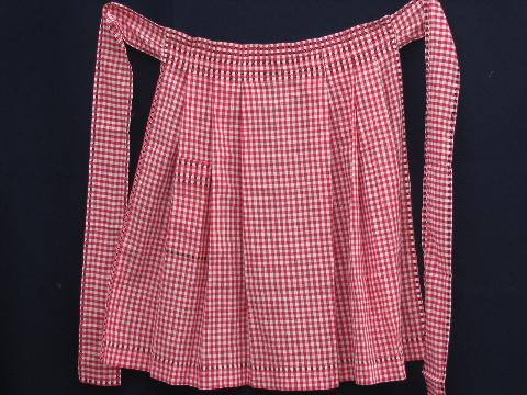 photo of vintage red and white checked gingham half aprons for kitchen chores #3