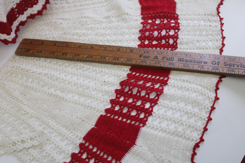 photo of vintage red & white cotton crochet aprons, cute retro kitchen decor or holiday decorations  #3