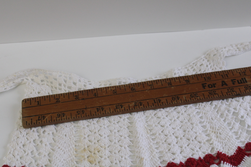 photo of vintage red & white cotton crochet aprons, cute retro kitchen decor or holiday decorations  #7