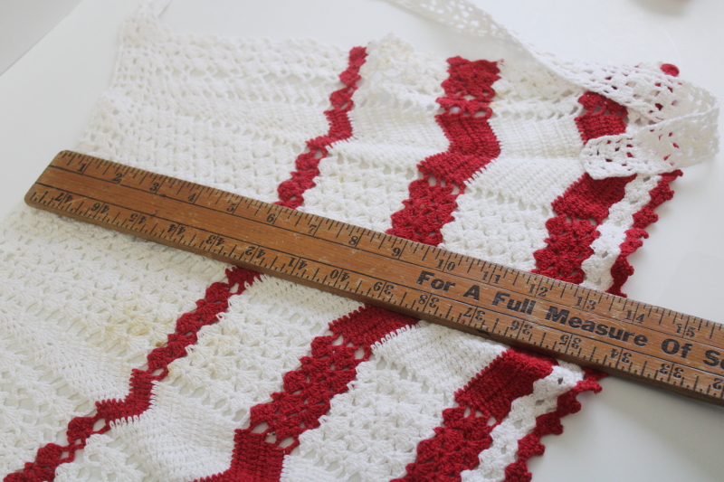 photo of vintage red & white cotton crochet aprons, cute retro kitchen decor or holiday decorations  #8