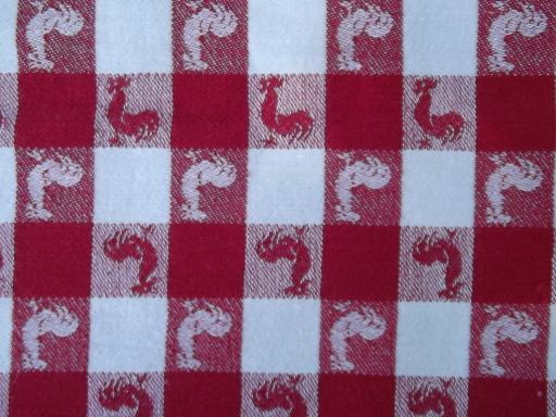 photo of vintage red and white cotton kitchen or picnic tablecloth and napkins lot #3