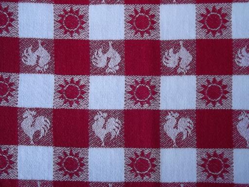 photo of vintage red and white cotton kitchen or picnic tablecloth and napkins lot #5