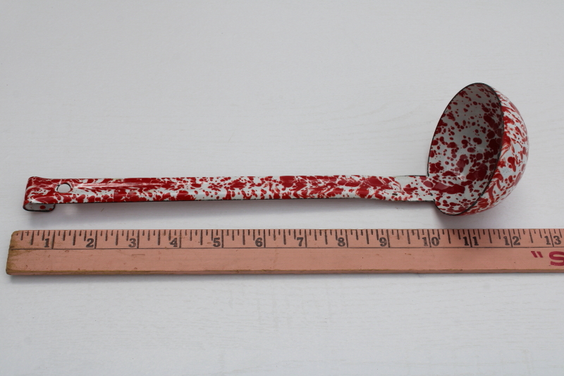 photo of vintage red & white splatterware enamel soup ladle or dipper, new old stock never used  #4