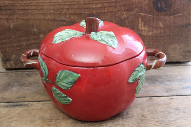 photo of vintage red apple covered casserole, freezer, oven, microwave, dishwasher safe #1