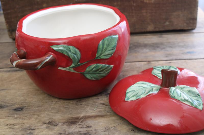 photo of vintage red apple covered casserole, freezer, oven, microwave, dishwasher safe #4