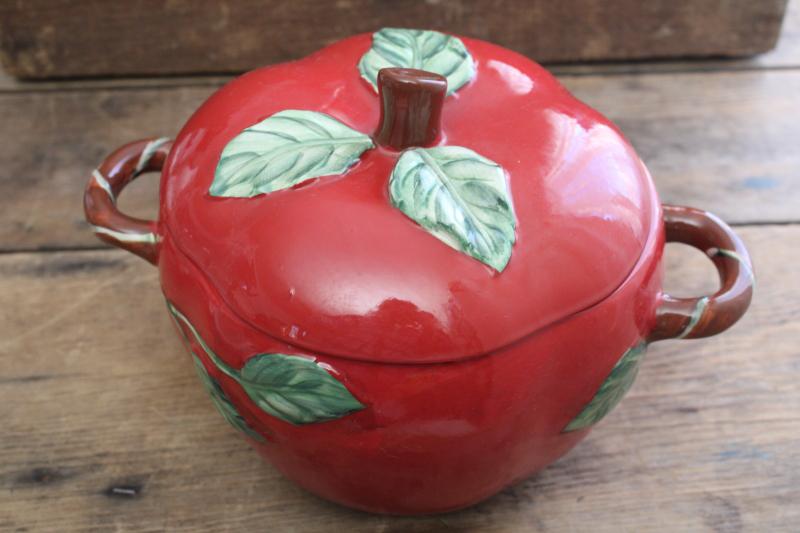 photo of vintage red apple covered casserole, freezer, oven, microwave, dishwasher safe #5