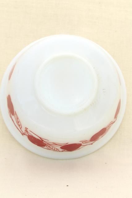 photo of vintage red apples milk glass mixing bowl, Hazel Atlas kitchenware glassware  #4