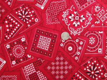 catalog photo of vintage red bandana print cotton fabric, 36'' wide