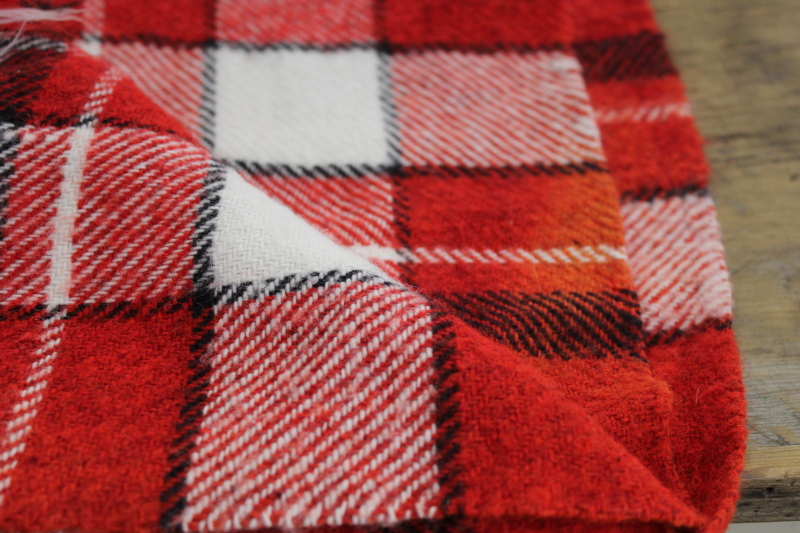photo of vintage red, black, white plaid throw, camp or stadium blanket or shawl #6