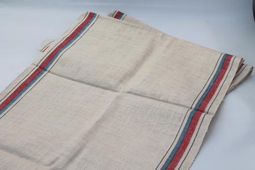 photo of vintage red & blue band linen towel fabric, crisp smooth pure linen fabric for kitchen towels #1