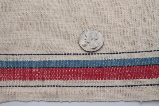 photo of vintage red & blue band linen towel fabric, crisp smooth pure linen fabric for kitchen towels #2