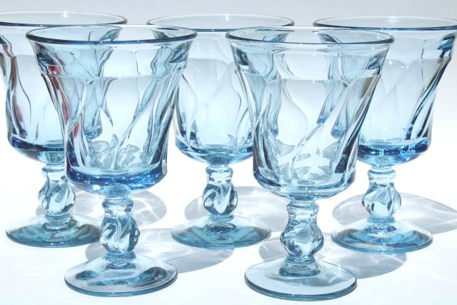 photo of vintage red & blue glass water goblets or wine glasses, Fostoria Jamestown colored glass #8
