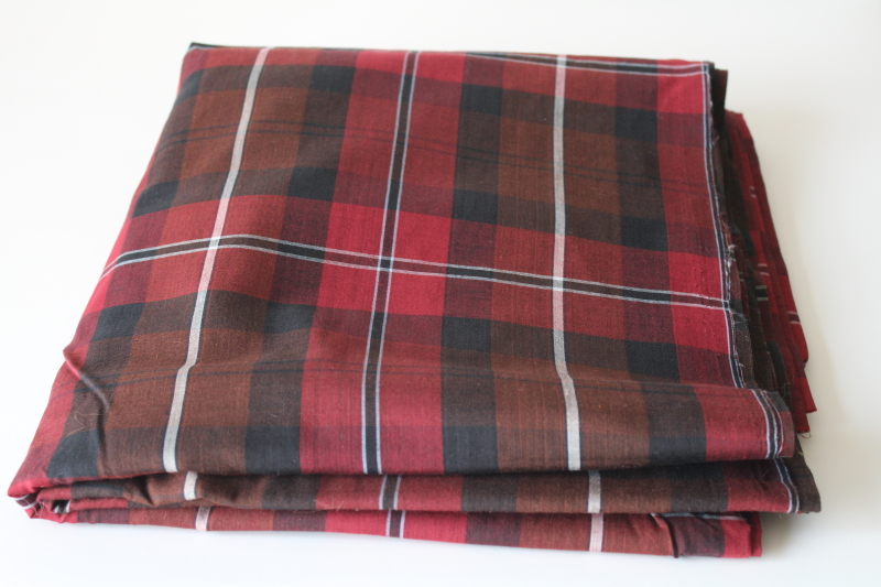 photo of vintage red brown black tartan plaid cotton fabric, crisp shirting or dress weight 4 yards  #1