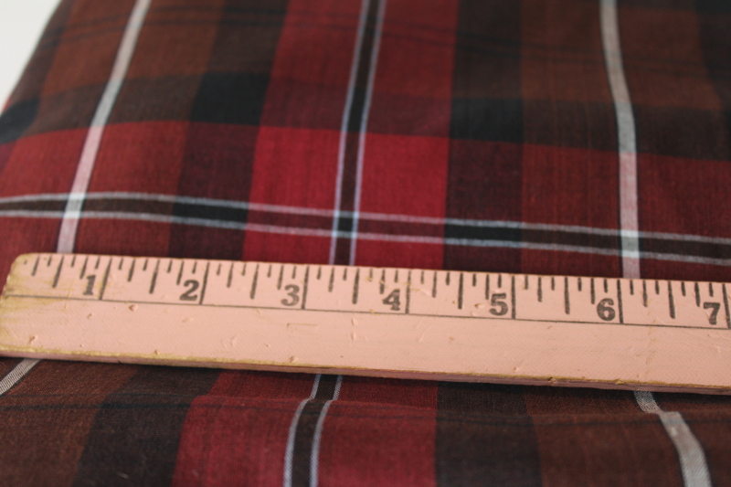 photo of vintage red brown black tartan plaid cotton fabric, crisp shirting or dress weight 4 yards  #3