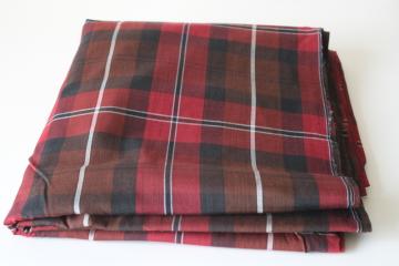 catalog photo of vintage red brown black tartan plaid cotton fabric, crisp shirting or dress weight 4 yards 