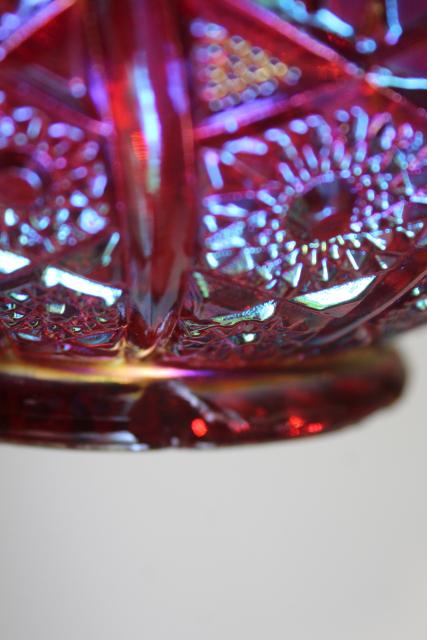 photo of vintage red carnival glass rose bowl, Indiana glass sunset heirloom pattern #2