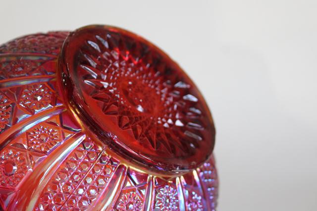 photo of vintage red carnival glass rose bowl, Indiana glass sunset heirloom pattern #4