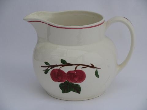 photo of vintage red crab apple pattern hand-painted pottery milk pitcher #1