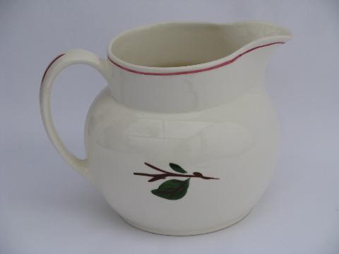 photo of vintage red crab apple pattern hand-painted pottery milk pitcher #2