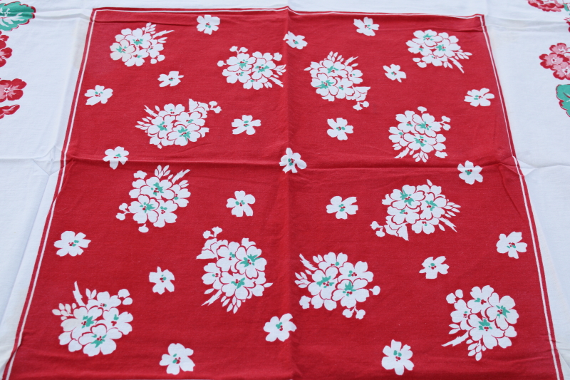 photo of vintage red geraniums print kitchen tablecloth, flour or feed sack weight cotton fabric  #3