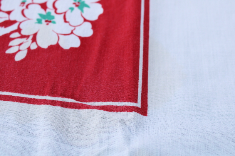 photo of vintage red geraniums print kitchen tablecloth, flour or feed sack weight cotton fabric  #4