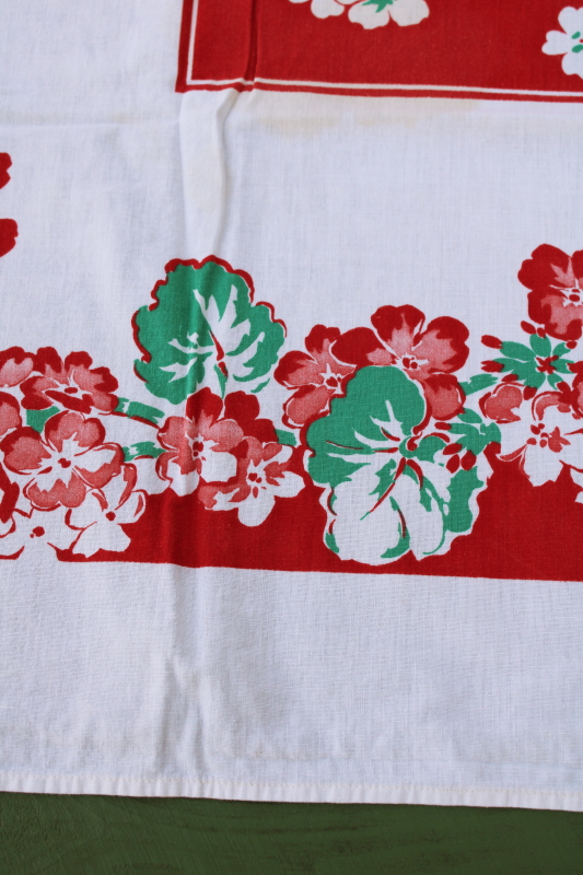 photo of vintage red geraniums print kitchen tablecloth, flour or feed sack weight cotton fabric  #5
